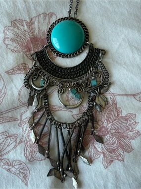 Turquoise Statement Fringe Pendant Necklace - Women Jewelry